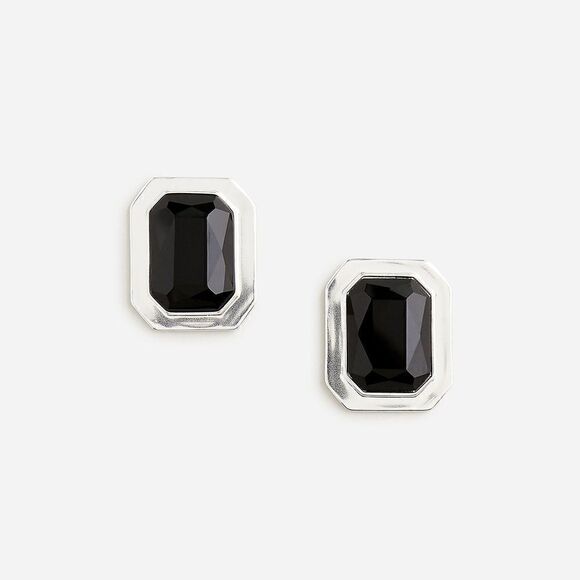 ❤️NWT J. Crew Crystal Earrings in Black & Silver Finish - Picture 1 of 5